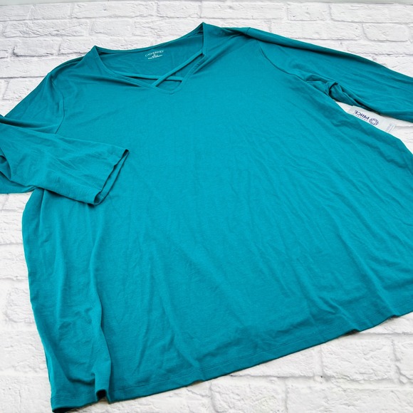 Catherines Tops - Catherines Womens 2X Green 3/4 Sleeve V Neck Criss Cross Plus Size Top NWT